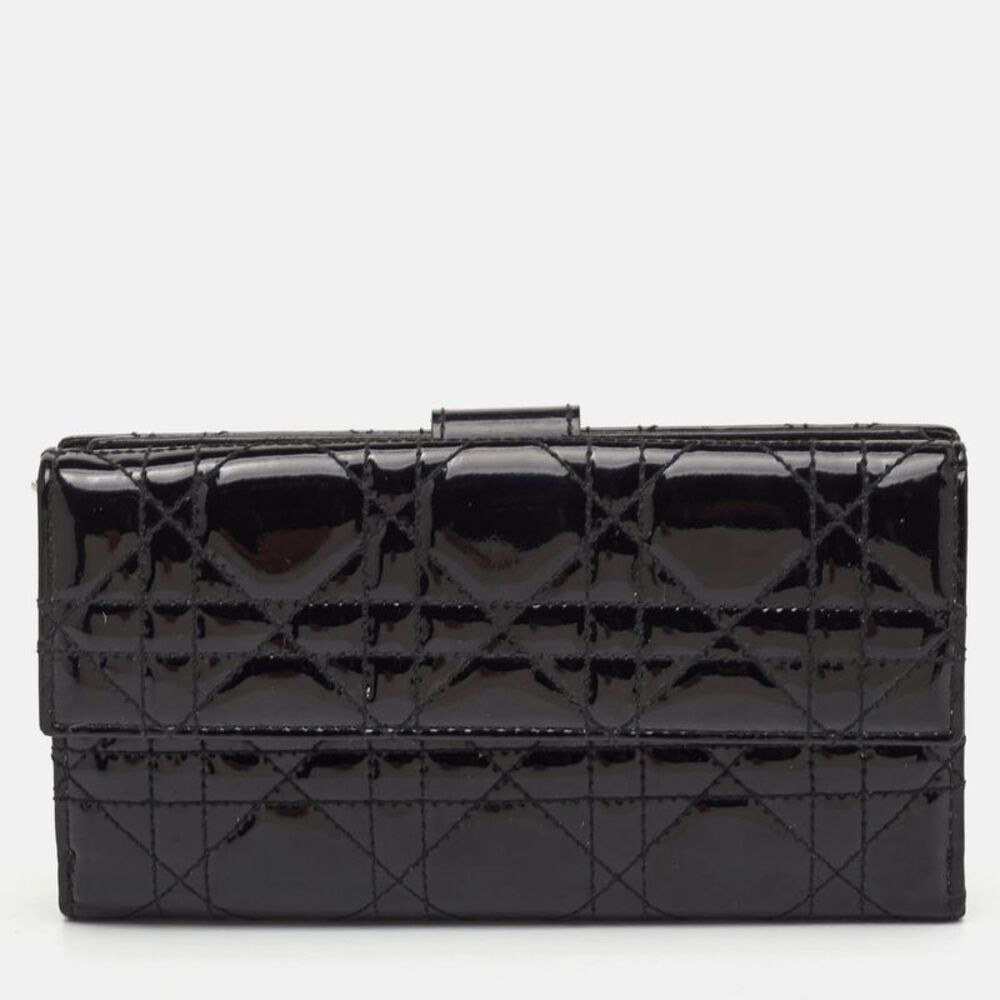 Dior Lady Dior Black Cannage Patent Leather Long Continental Wallet